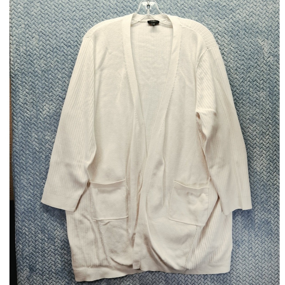 Talbots Plus Petite White 100% Pima Cotton Ribbed Open Front Cardigan 3XP